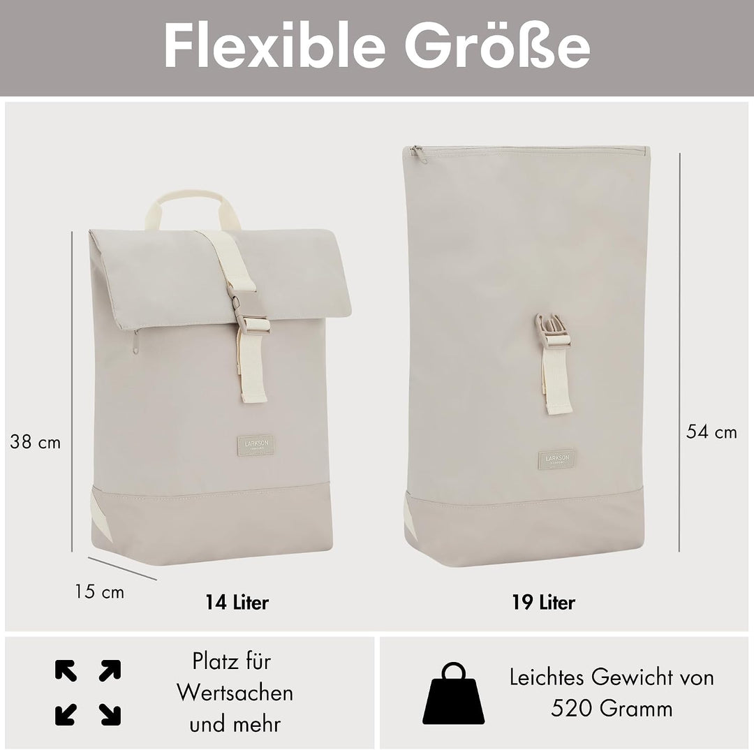 LARKSON Rucksack Damen & Herren Beige - Tammo - Rolltop Daypack für Arbeit Uni Fahrrad - Backpack mi