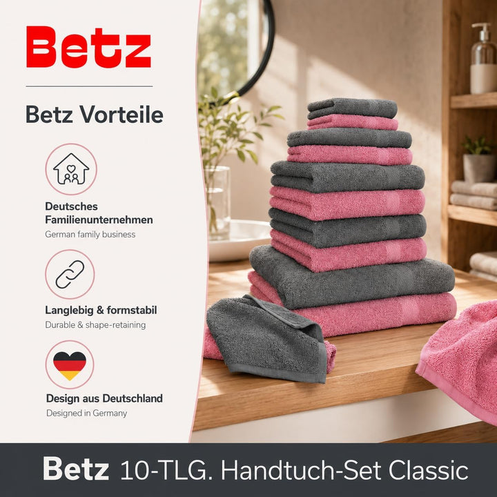 Betz 10-TLG. Handtuch-Set Classic 100% Baumwolle 2 Duschtücher 4 Handtücher 2 Gästetücher 2 Seiftüch