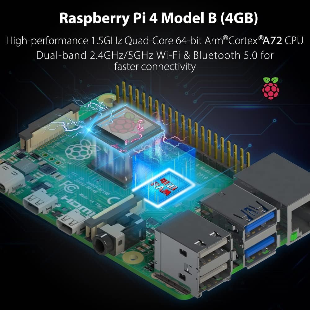 GeeekPi Raspberry Pi 4 4GB Starter Kit mit 64GB SD Karte, Raspberry Pi 4 Gehäuse mit PWM Lüfter, Ras