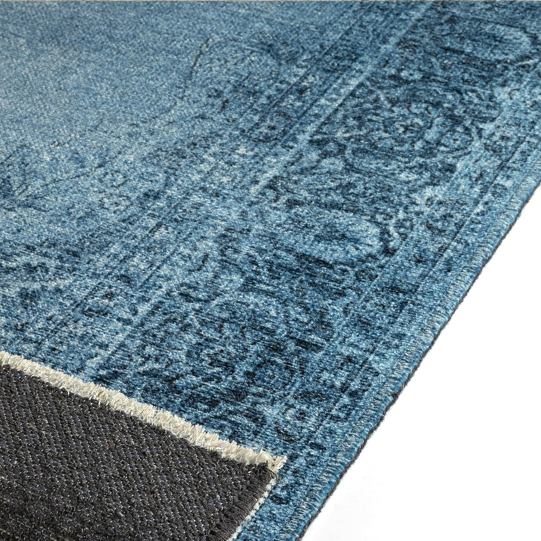 Kelim Vintage Teppich Laufer Jeans Blau 80 X 145 cm, Waschbar Boho Teppich Super Soft, Moderner Kurz