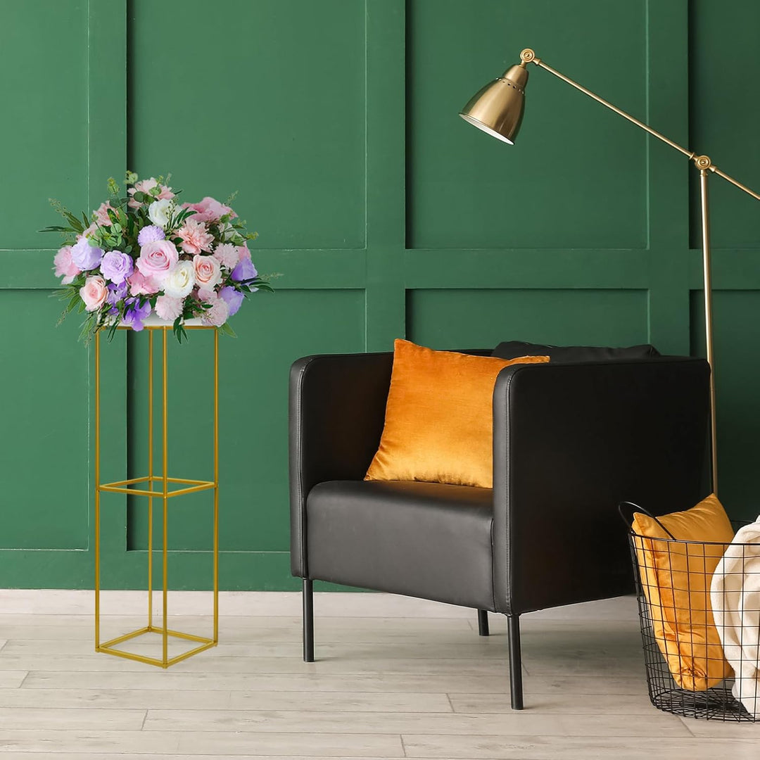 YALLOVE 2 Stück 80cm Metall Blumenständer Gold Mittelstücke Vasen Stand mit Klaren Acrylplatten, Geo