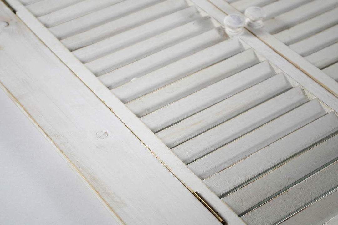 Kobolo Dekofenster Fensterrahmen Spiegel - White Vintage -Fensterläden zum öffnen- 90x55x12 cm