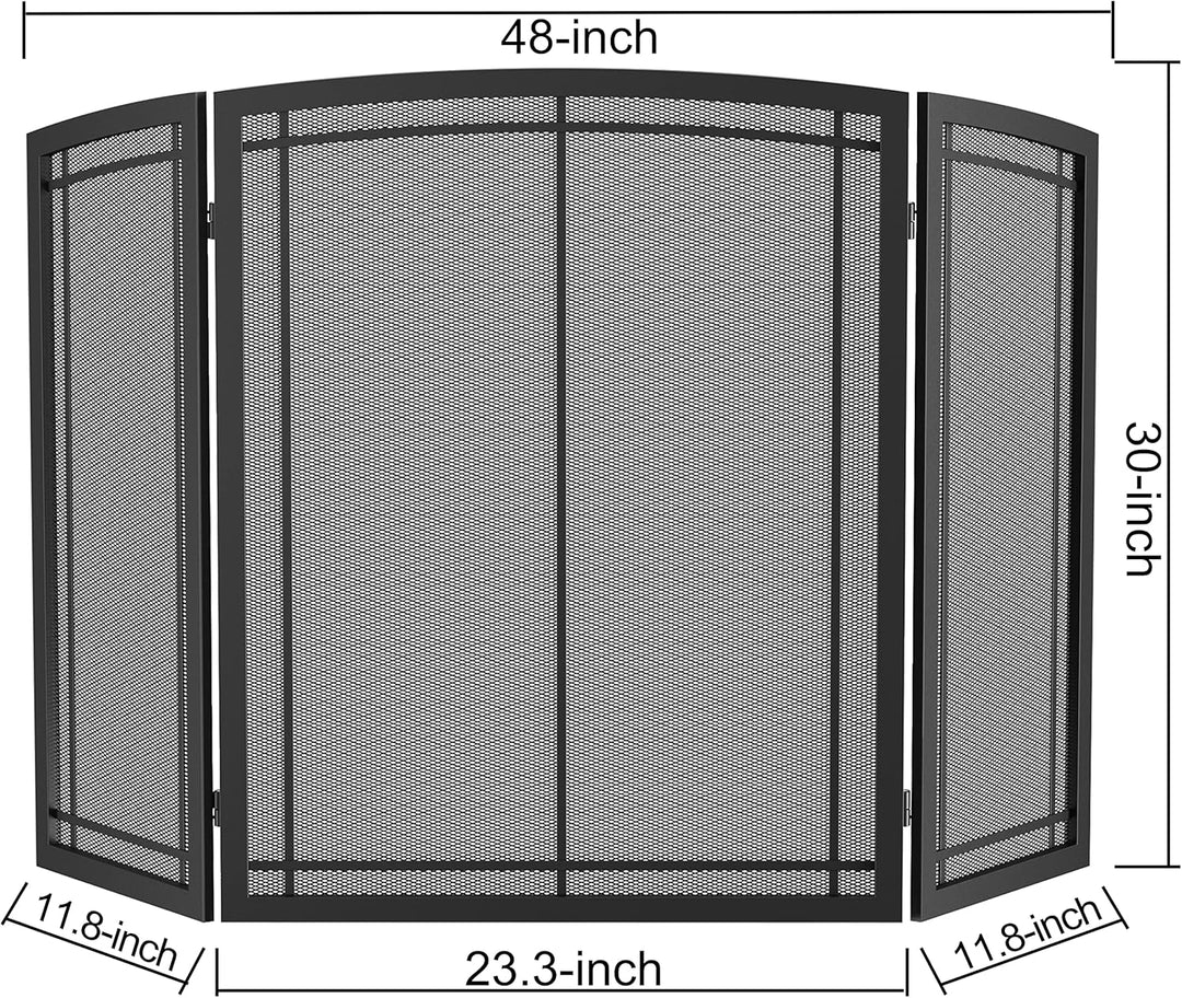 FireBeauty Funkenschutzabdeckung für Kamin, 3 Paneele, Schmiedeeisen, schwarzes Metall, 121,9 cm (L)