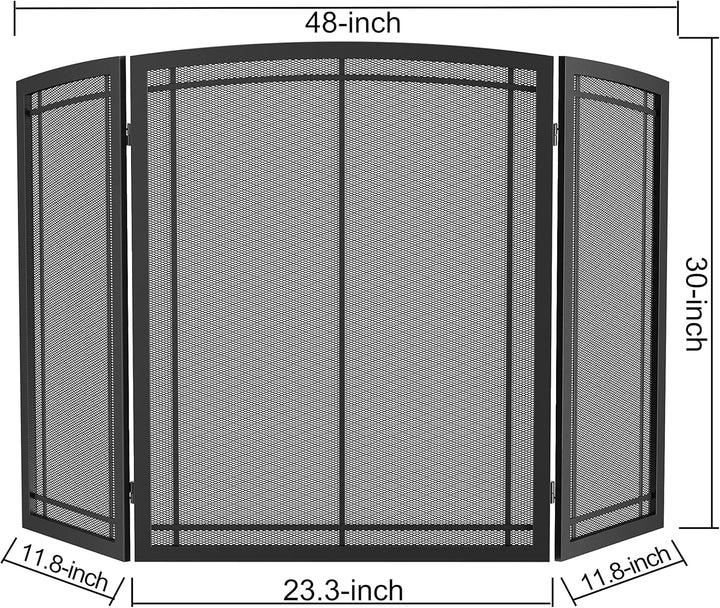 FireBeauty Funkenschutzabdeckung für Kamin, 3 Paneele, Schmiedeeisen, schwarzes Metall, 121,9 cm (L)