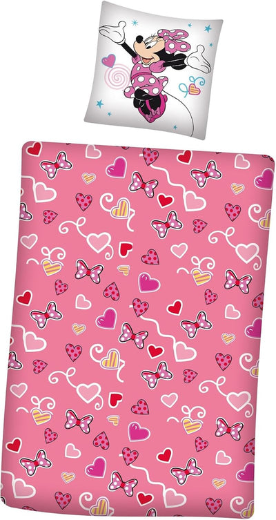 Minnie Mouse Winter-Bettwäsche Set 135x200 + 80x80 cm aus 100% Baumwolle · Rosa Biber-Bettwäsche mit