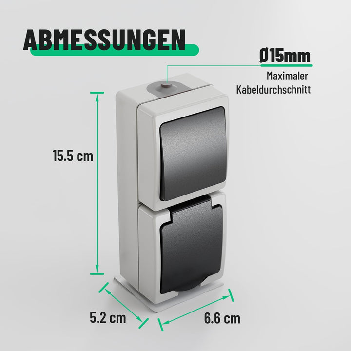 greate 6x Aufputz Schalter Steckdose Kombination mit IP44 für Feuchtraum - Steckdose Aufputz mit Wec