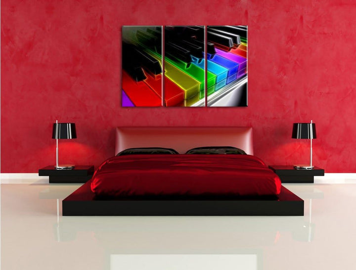 Pixxprint Piano Regenbogen Klaviertasten als Leinwandbild/Grösse: 3 Teilig (120x80 cm) cm/Wandbild/K