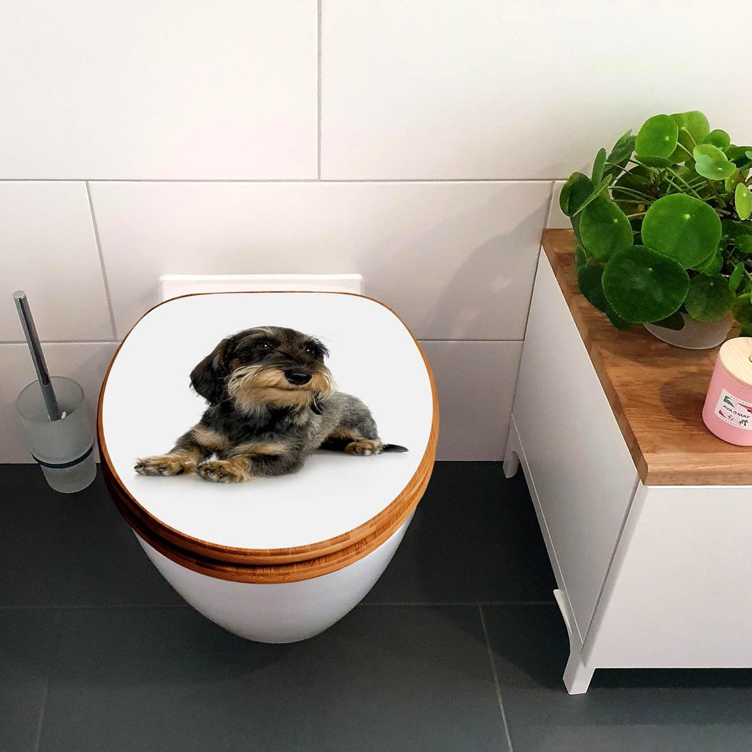banjado® Design WC Sitz Bambus Absenkautomatik mit Motiv Dackel/Toilettendeckel mit Absenkautomatik