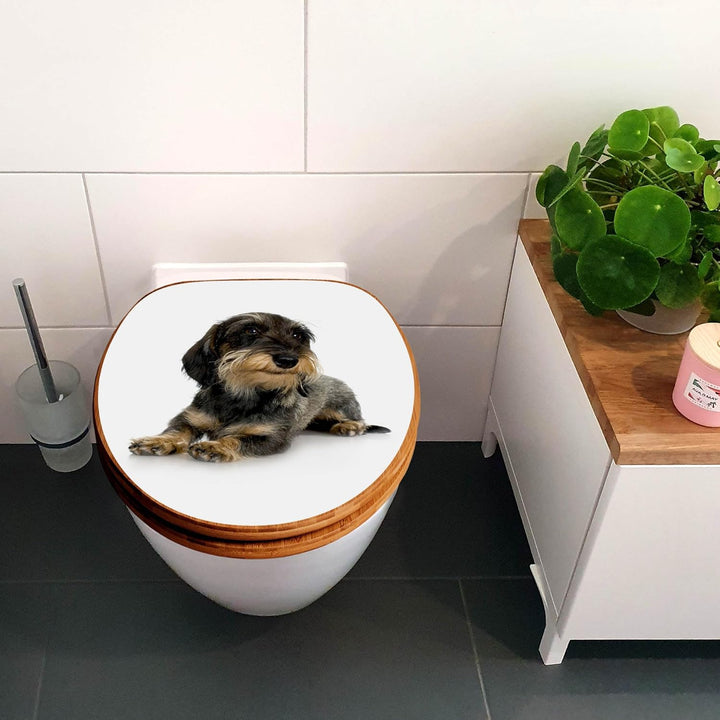 banjado® Design WC Sitz Bambus Absenkautomatik mit Motiv Dackel/Toilettendeckel mit Absenkautomatik
