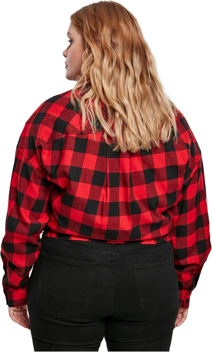 Urban Classics Damen Ladies Short Oversized Check Shirt L Grosse Grössen Black/Red, L Grosse Grössen