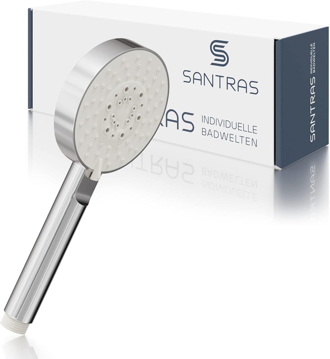 SANTRAS® Handbrause PLATINUM mit fünffach verstellbaren Duschkopf mit Wassersparer in Chrom – Brause