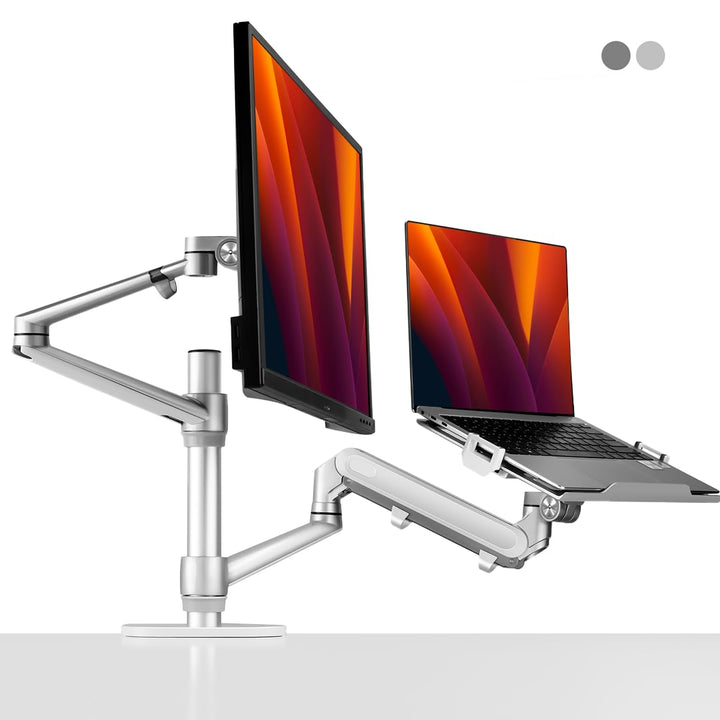 Alberenz® 2-in-1 Laptop- &amp; Monitorhalterung mit Gasfeder, Verstellbarer Doppelarm-Ständer für 12-17"