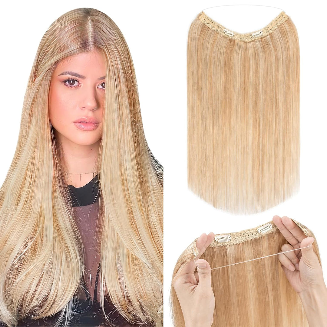 Extensions Echthaar mit Gummiband, Silk-co Wire in Extensions Aschblond Highlights Bleichblond 60g,