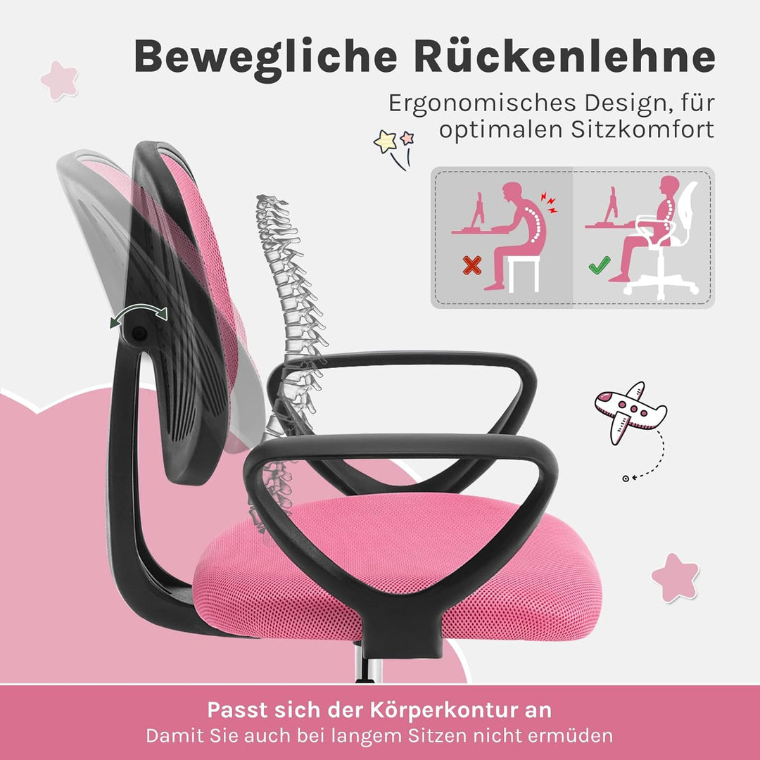 Klihome Schreibtischstuhl Kinder, Bürostuhl ergonomisch, Drehstuhl mit Rollen Armlehnen, Kinderdrehs