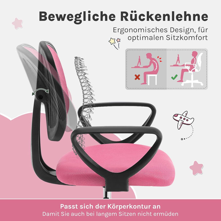 Klihome Schreibtischstuhl Kinder, Bürostuhl ergonomisch, Drehstuhl mit Rollen Armlehnen, Kinderdrehs
