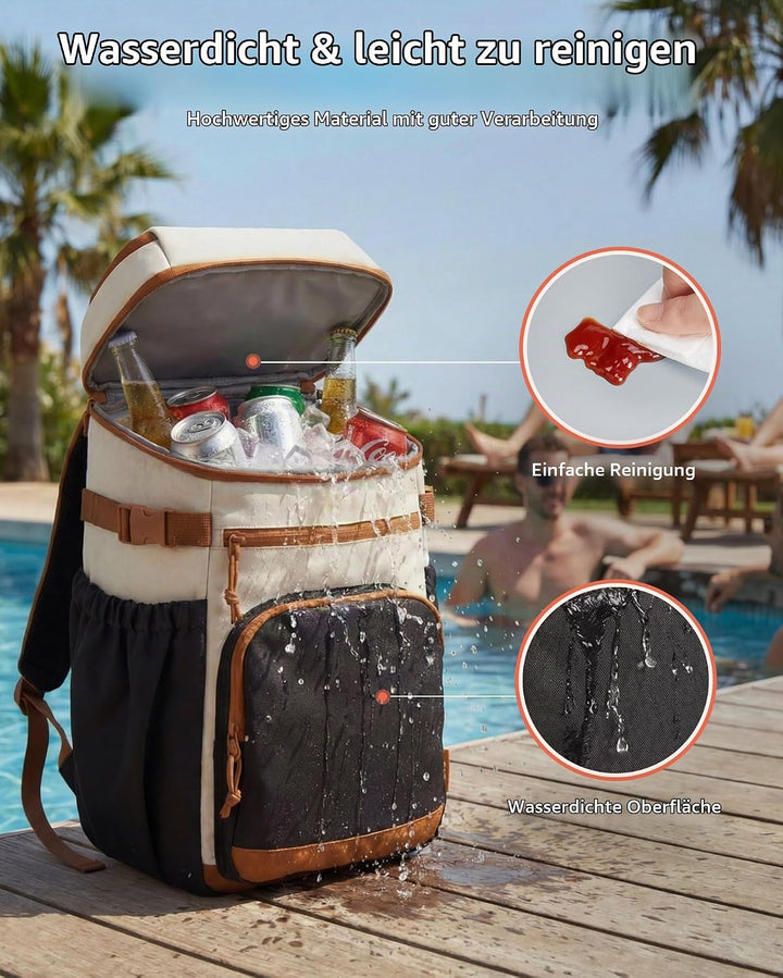 TOURIT Isolierter Kühlrucksack 30 Dosen, Auslaufsichere Lunch Kühltasche mit Zwei Fächern Leichter,