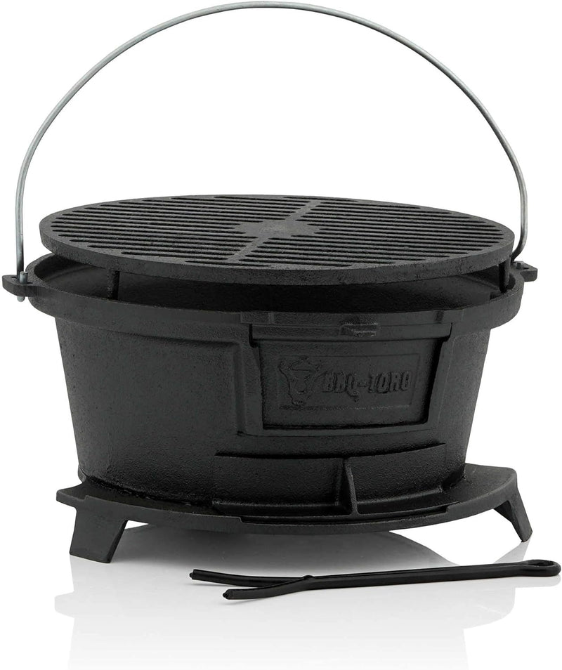 BBQ-Toro Gusseisen Grilltopf mit Grillrost | (B) 43 x (T) 42 x (H) 21,5 cm | Hibachi Style Grill mit