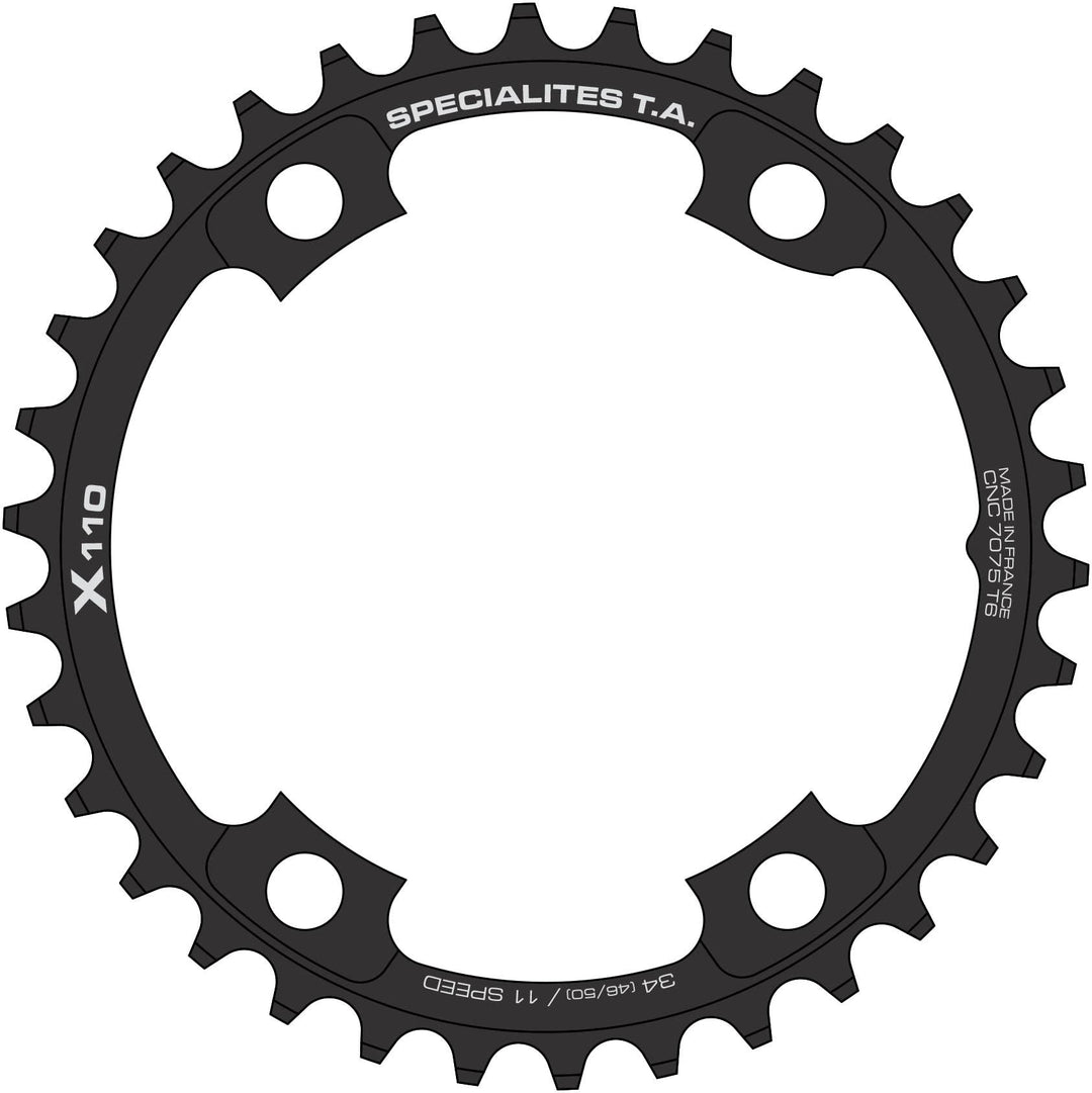 Spécialités TA X110 4 Arm 11 x Kettenblatt Inner 36t Schwarz, Inner 36t Schwarz