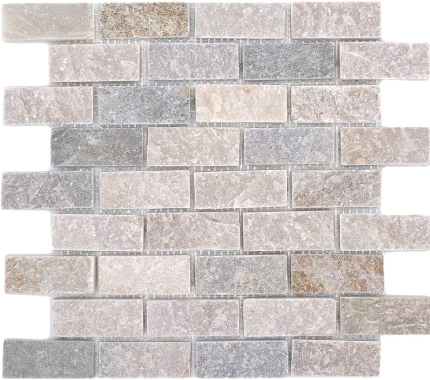 Mosaik Brick Quarzit beige/grau Quarzit Naturstein Küche, Mosaikstein Format: 66x26x10 mm, Bogengrös