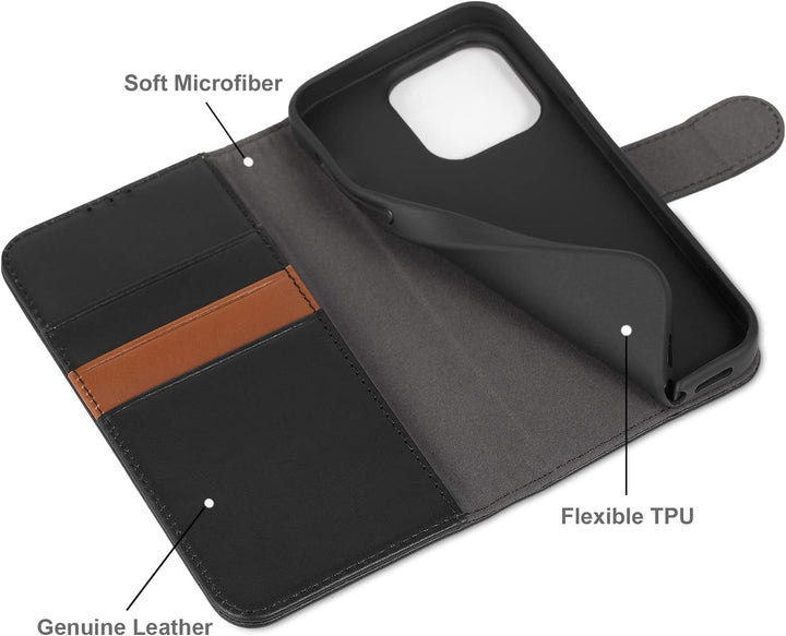 LENSUN Echtleder Hülle für iPhone 14 Pro, Handyhülle [Echtes Leder][Magnetverschluss][RFID Schutz] H