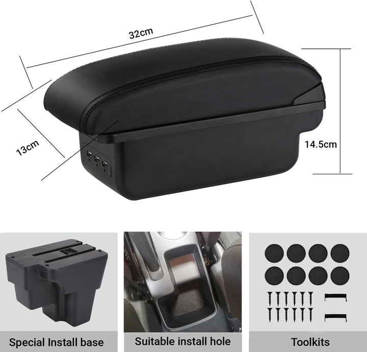 YJYWZH Armlehne Kompatibel mit KIA STONIC RIO 2015-2023 Armlehne Schwarzes Leder Aufbewahrungsbox In
