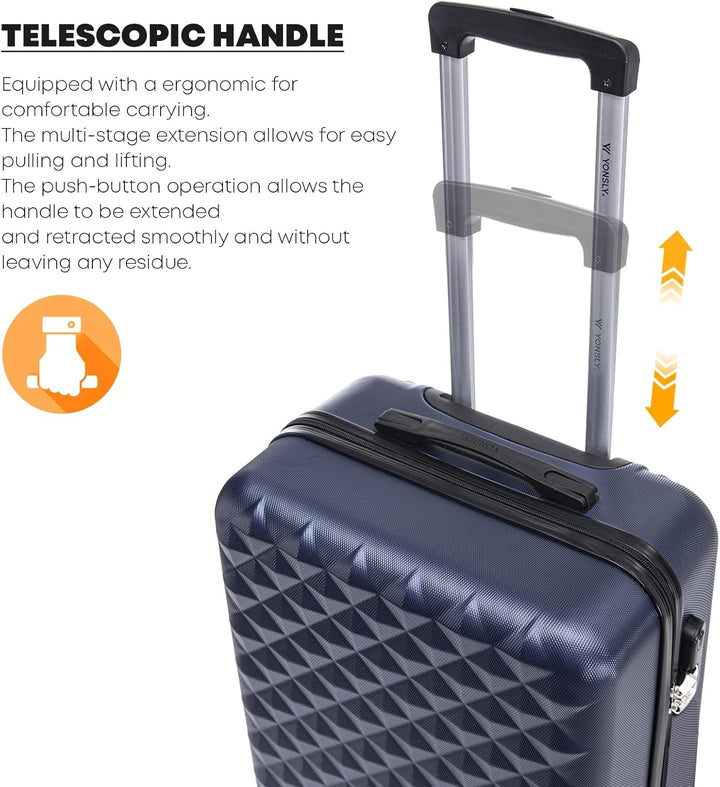 Koffer Suitcase M Dunkelblau, Trolley Reisekoffer, Kabinenkoffer Rollkoffer Handgepäck mit 4 Rollen