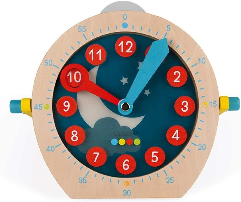 Janod - Essentiel - Uhrzeit lernen - Lernspiel aus Holz Babys und Kleinkinder - Zahlen und Mathemati