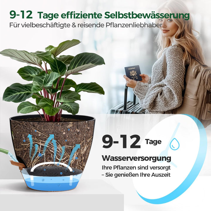 T4U Übertopf 30 cm Durchmesser, Selbstbewässerungstopf mit Wasserstandsanzeige, Pflanzkübel gross au
