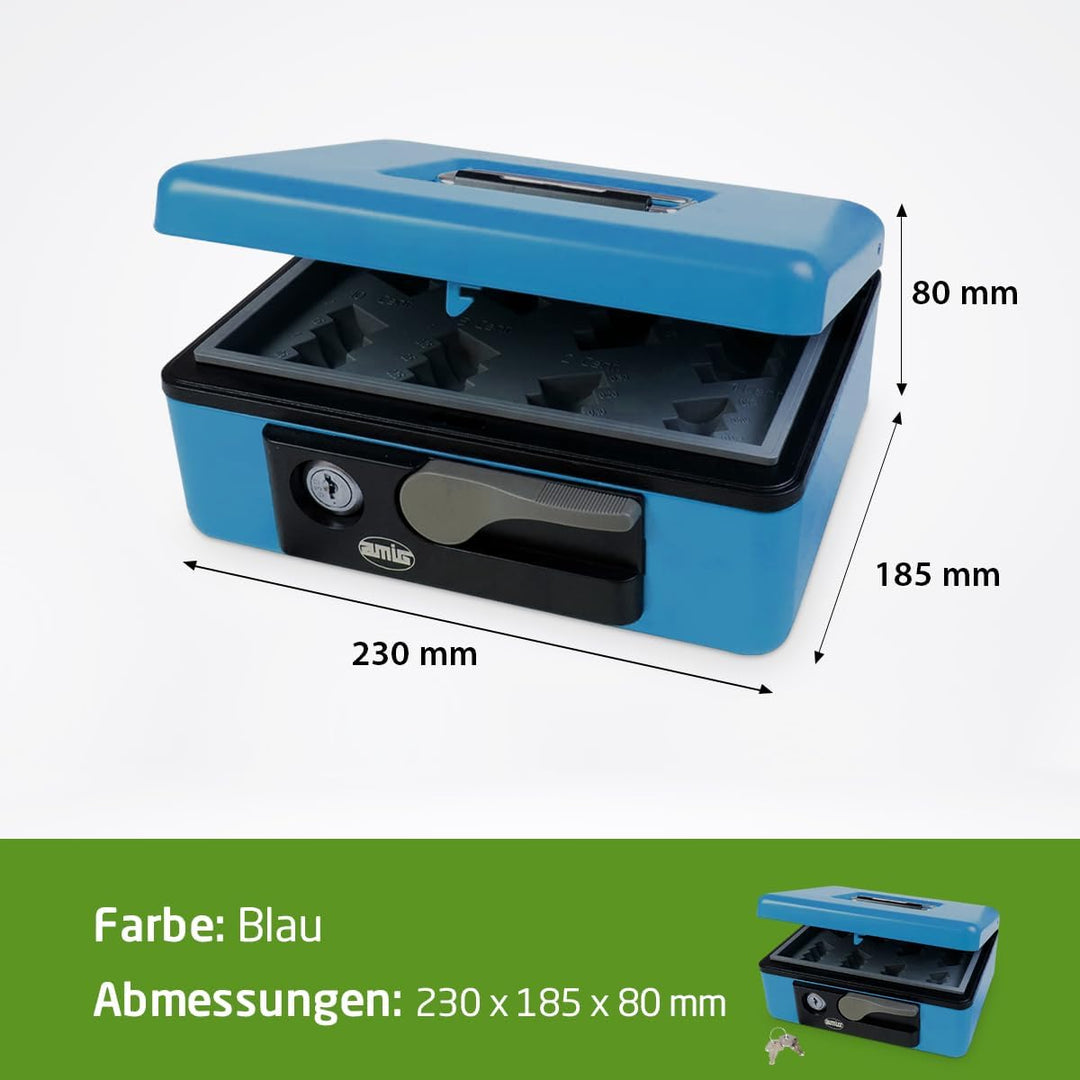 Amig - Geldkassette | Geldkassette für Geld, Geldscheine und Münzen | mit Münzfach und 2 Schlüsseln
