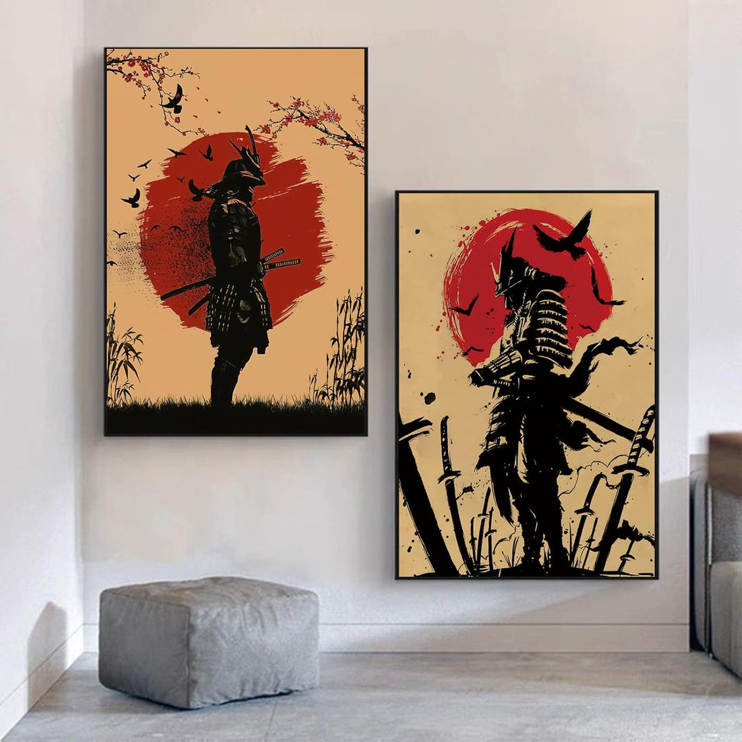 IUNTWEIE Japanische Samurai Leinwand Bilder, Japanische Bushido Poster Wandkunst, Krieger Leinwand M
