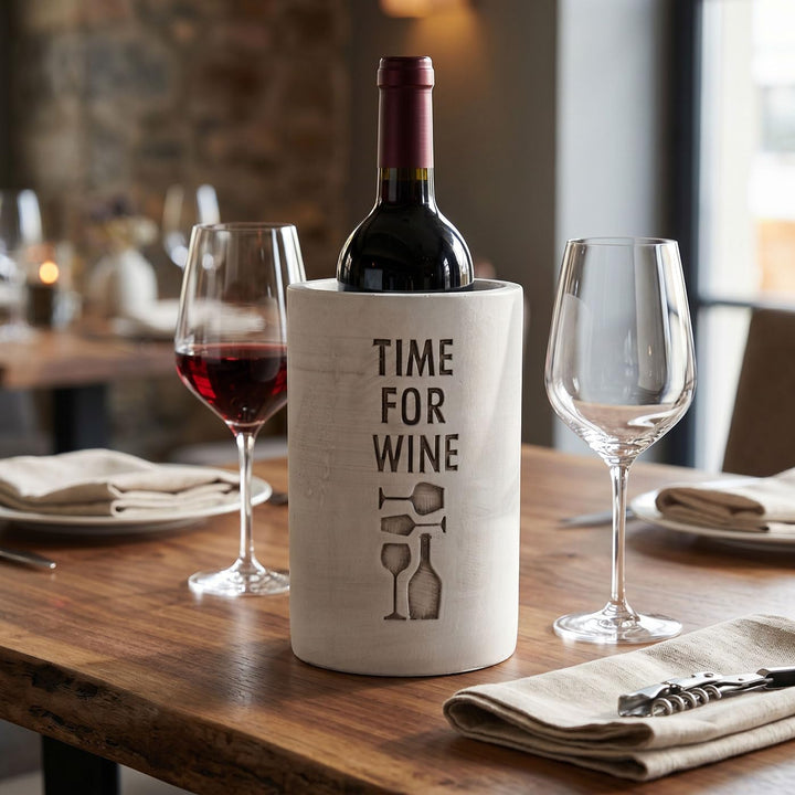 levandeo Beton Weinkühler Grau H21cm Flaschenkühler Time for Wine Sektkühler Tischdeko Spruch Candle