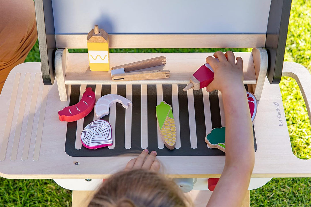EverEarth Kinder BBQ Grill aus nachhaltigem Holz - Lernspielzeug zum Üben mit Essen und Lebensmittel