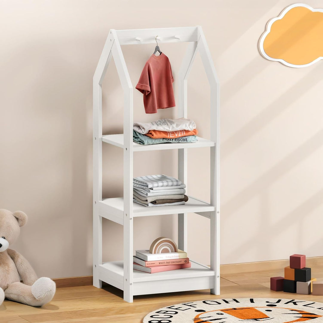 IDIMEX Kinder Regal Sally Hausform, weiss - Montessori Kinderregal mit 3 Ablageböden, praktische Hak