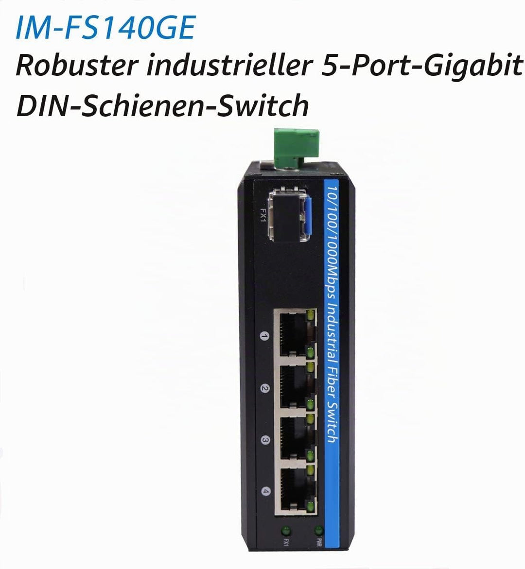 Harter 5-Port Gigabit Ethernet Glasfaserkonverter für den Aussenbereich Industrieller DIN-Rail Netzw
