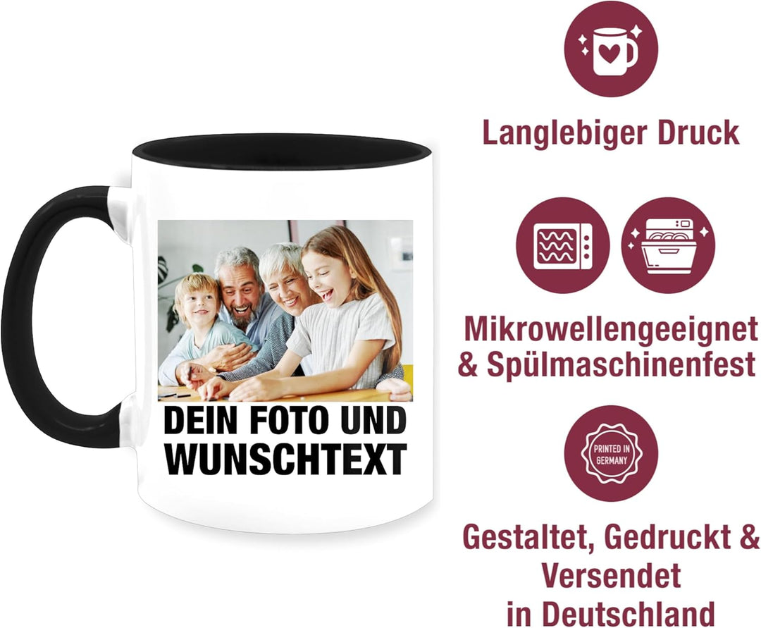 Tasse Tassen 325ml - Mit Foto I Eigenem Bild I Text I Name I Wunschtext - 325 ml - Schwarz - mug wit