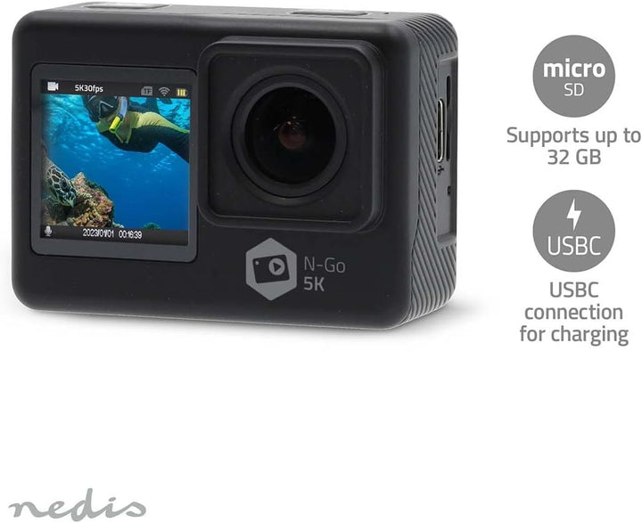 Nedis Action Cam - 5K@30fps - 16 MPixel - Wasserdicht bis: 30.00 m - 80 min - Wi-Fi - App erhältlich