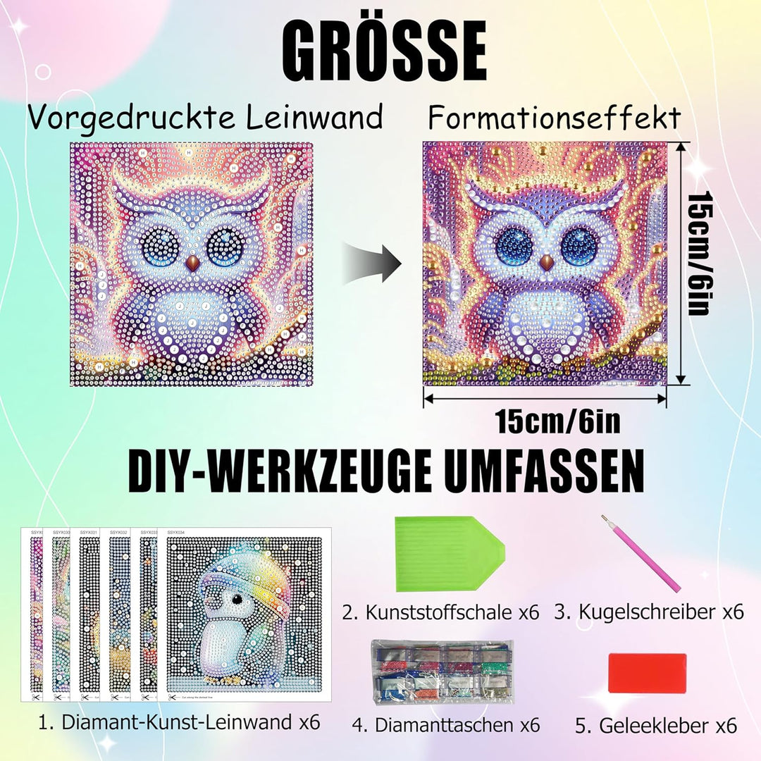 Yunruily 6er Set Diamond Painting Kinder - Karikatur Tiere Diamant Painting Kinder,Diamond Painting