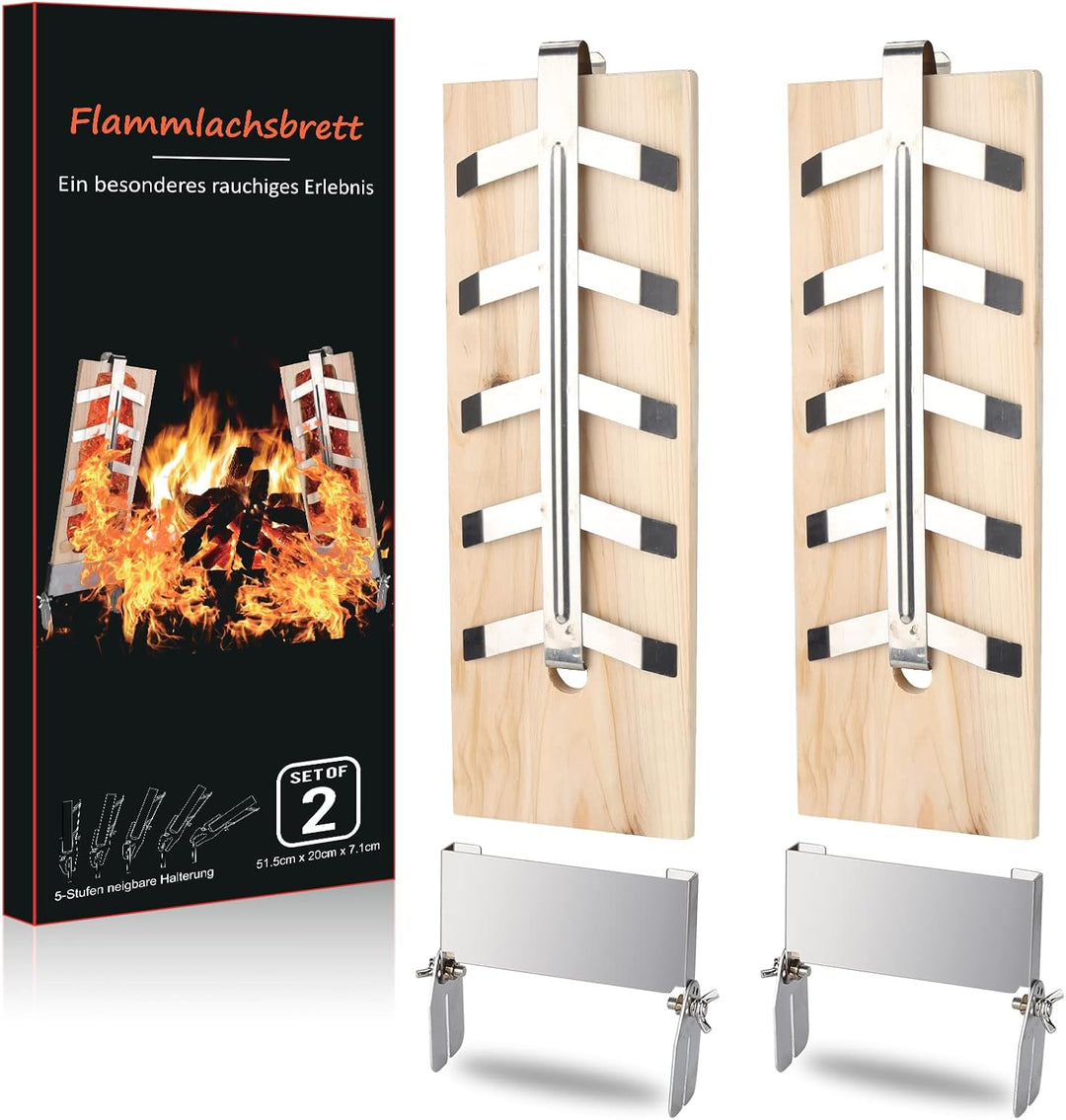 2X flammlachsbretter mit Halterung, Räucherbrett Flammlachsbrett, Zedernholz grillbrett, Zedernholzb