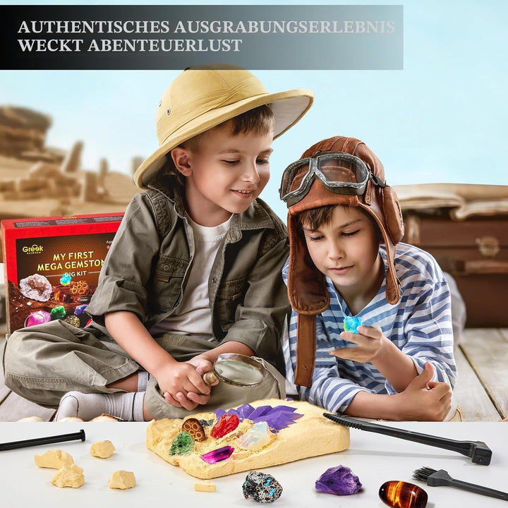Mein erstes Mega ausgrabungsset für Kinder, 15 echte Kristalle und Edelsteine ausgraben, STEM Wissen