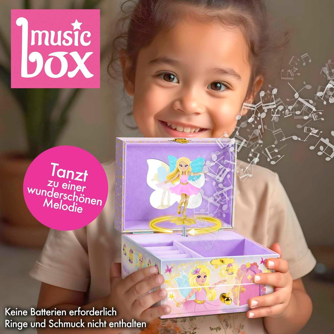 MUSIC BOX Fairy | Spieluhr mit Melodie, Mädchen Schmuckkästchen mit drehbarer Fee, Spiegel & Schubla