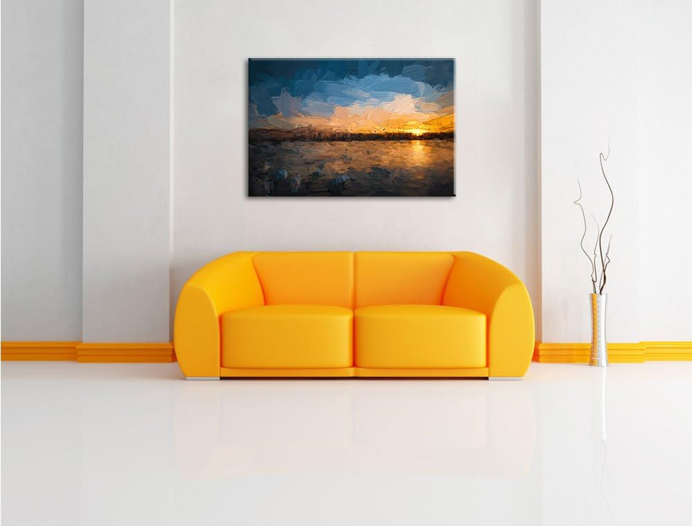 Pixxprint Schwäne im Sonnenuntergang als Leinwandbild/Grösse: 100x70 cm/Wandbild/Kunstdruck/fertig b