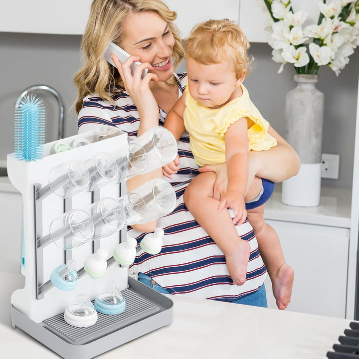 Trockenständer Babyflaschen mit Abtropfmatte 12 Haken Flaschentrockner mit Abtropfschale für Arbeits