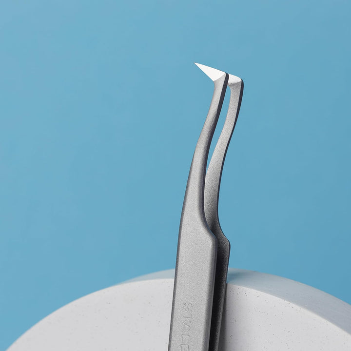 STALEKS PRO Professionelle gebogene Pinzette für Wimpernverlängerung, Mega-Volumen-Formung, Edelstah