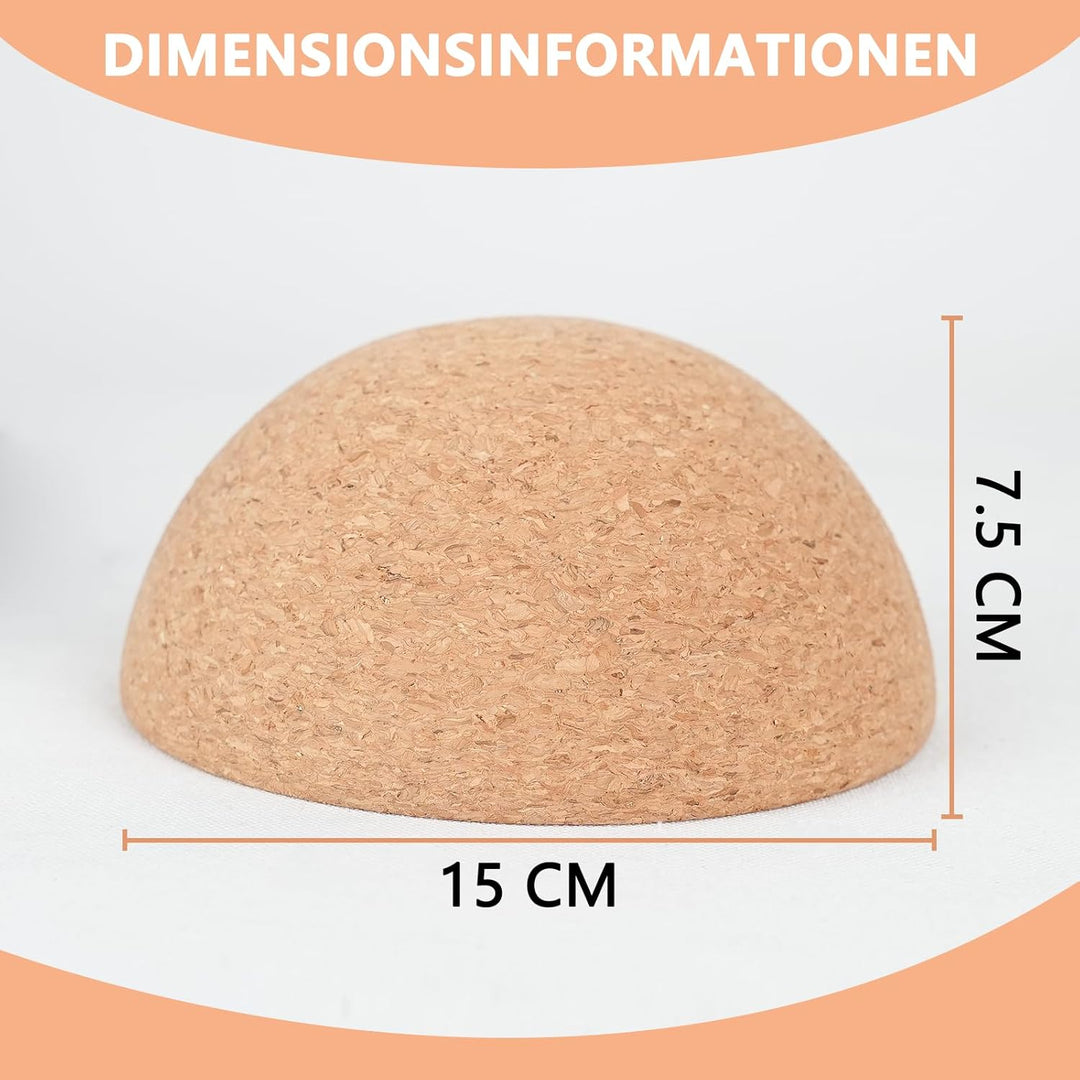 Healfith Balance Board Halbkugel aus Massivem Kork, Hochwertige Fitness Halbkugel aus Kork für Balan