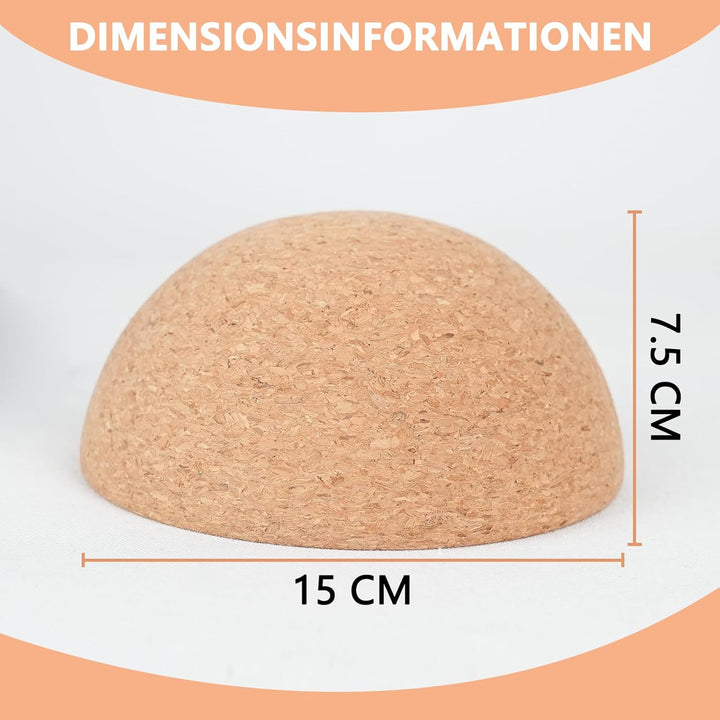 Healfith Balance Board Halbkugel aus Massivem Kork, Hochwertige Fitness Halbkugel aus Kork für Balan