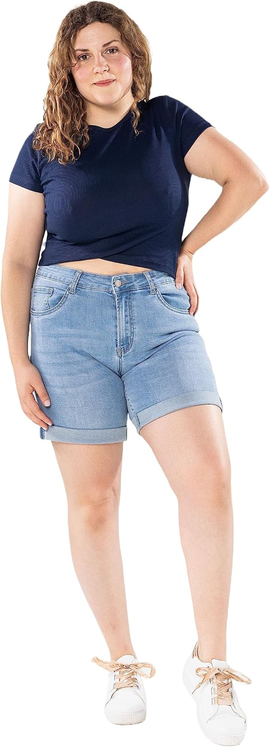 Nina Carter Damen Kurze Jeanshosen Grosse Grössen HIGH Waist Jeans Sommer Hose Used-Look 40 Grosse G