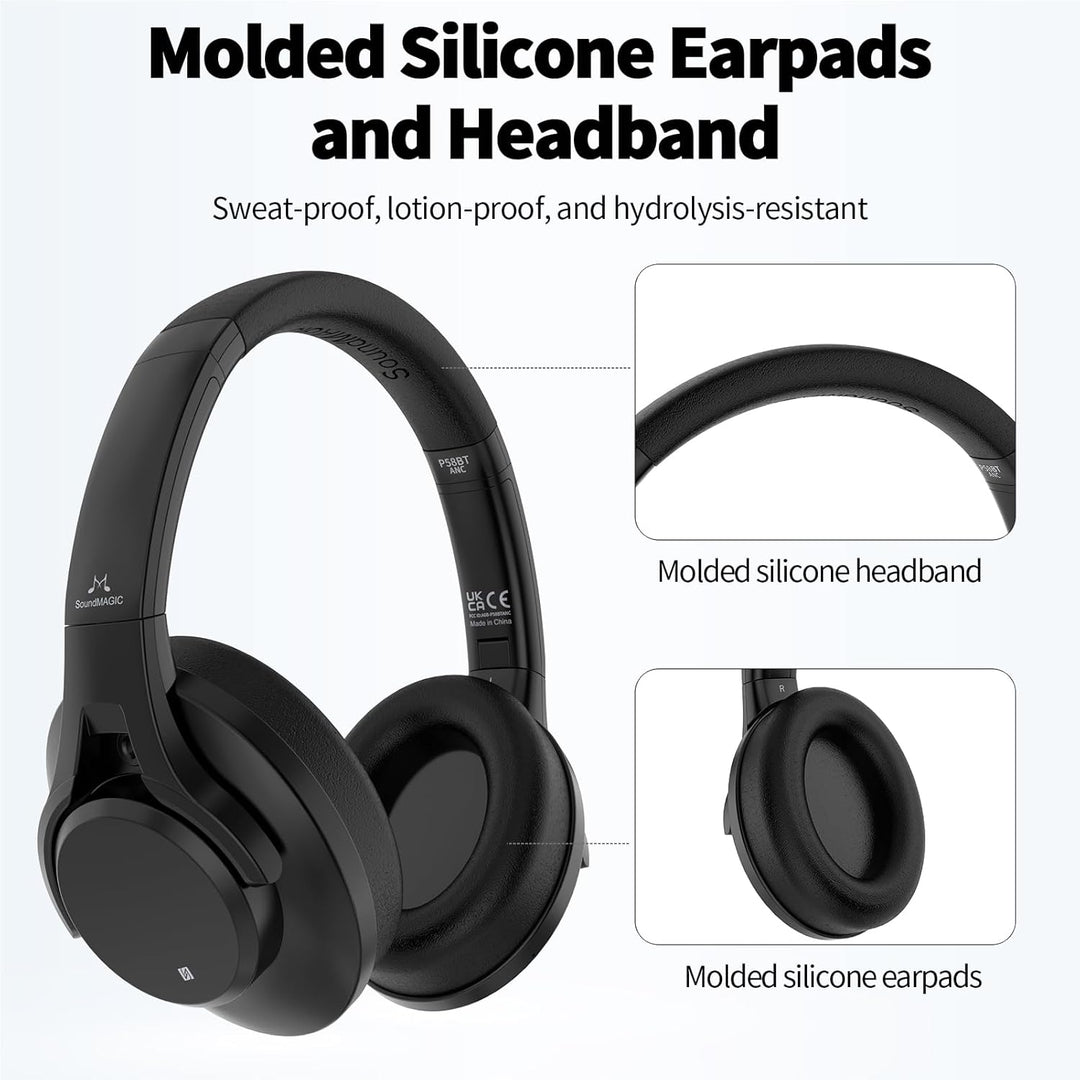 SoundMAGIC P58BT ANC Over Ear Hybrid Active Noise Cancelling Bluetooth Kopfhörer mit CVC Rauschunter