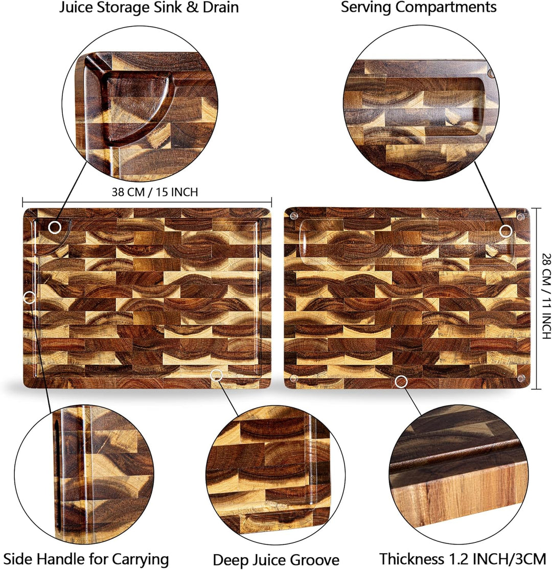 Schneidebrett Holz aus Akazienholz, TJ POP Holzschneidebrett Gross 38 x 28 x 3cm, Premium Küchenschn