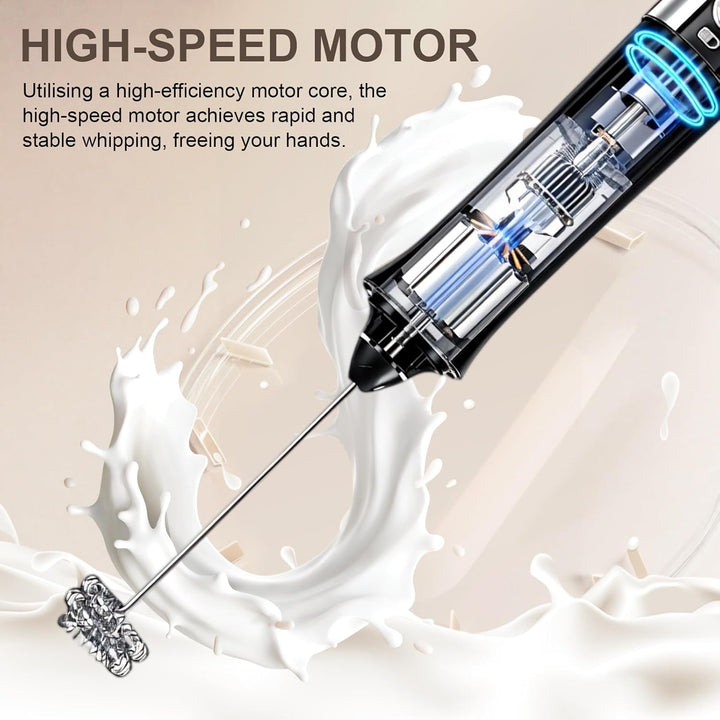 Milchaufschäumer Elektrisch Stab, USB Wiederaufladbarer Aufschäumer con Ständer, 3 Abnehmbarem Schne