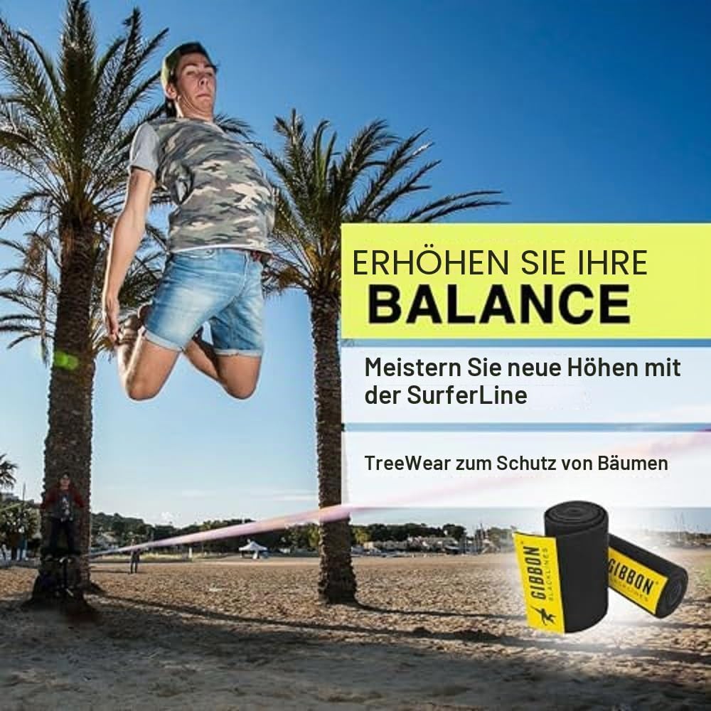 Gibbon Slacklines SurferLine | 30m Trick &amp; Waterline Set | Inkl. Ratschenschutz &amp; TreeWear | Einfach